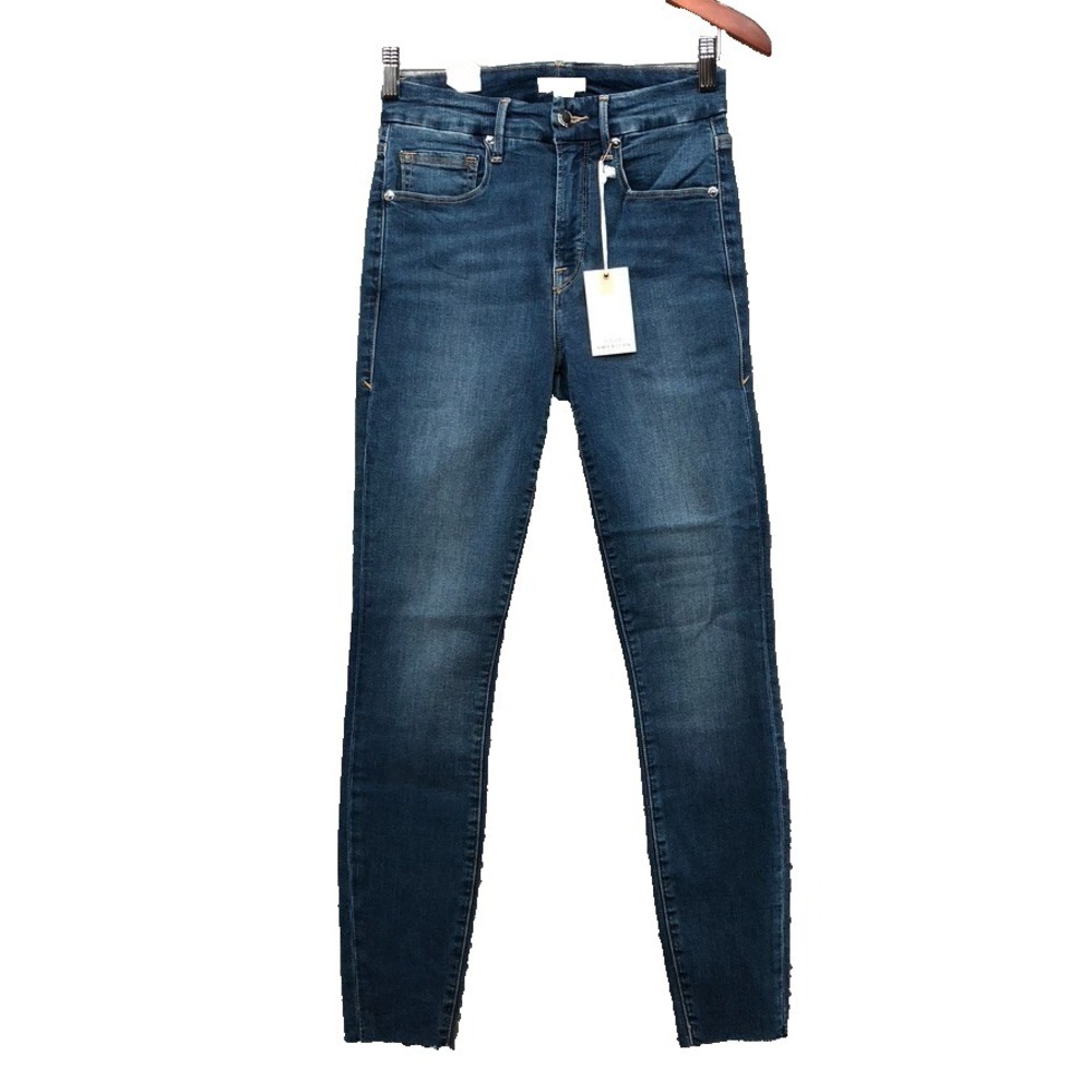 Good American Good Waist Crop Raw Hem Jeans Womens 26 2 Denim‎ Classic Rocker